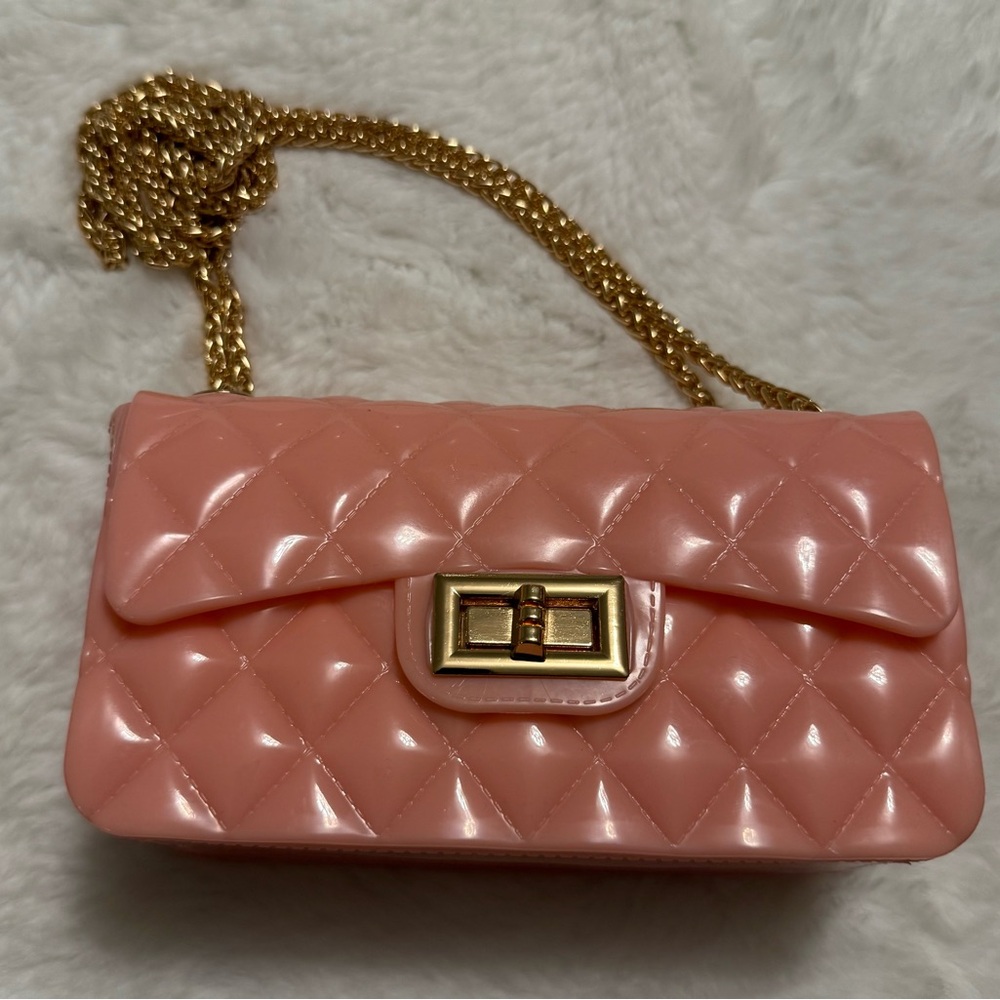 Jelly Purse - Light Pink, Quilted with Gold Chain